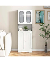 64.5" Tall Bathroom Cabinet with Tempered Glass Doors Adjustable Shelves