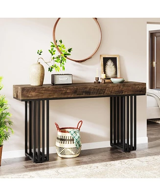 Tribesigns 55-Inch Console Table for Entryway, Industrial Wood Hallway Table with Stylish Metal Frame, Sofa Foyer Table for Living Room, Entrance, Bla