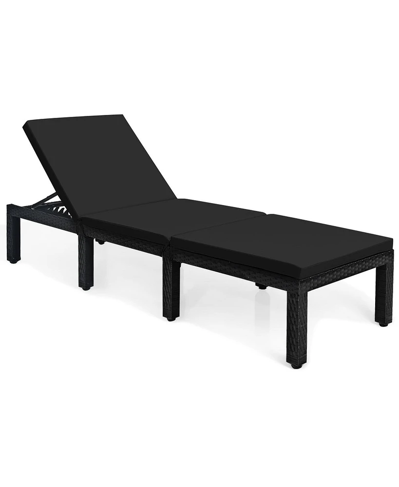 Gouun Patio Rattan Height Adjustable Lounge Chair with 2 Set of Cushion Cover