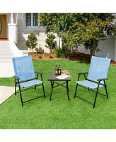 Patio 2pcs Folding Sling Back Chair Portable Armrests Metal Outdoor Dining