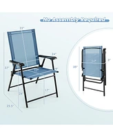 Patio 4pcs Folding Sling Back Chair Portable Armrests Metal Outdoor Dining