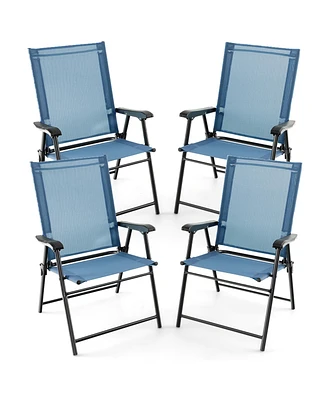 Patio 4pcs Folding Sling Back Chair Portable Armrests Metal Outdoor Dining