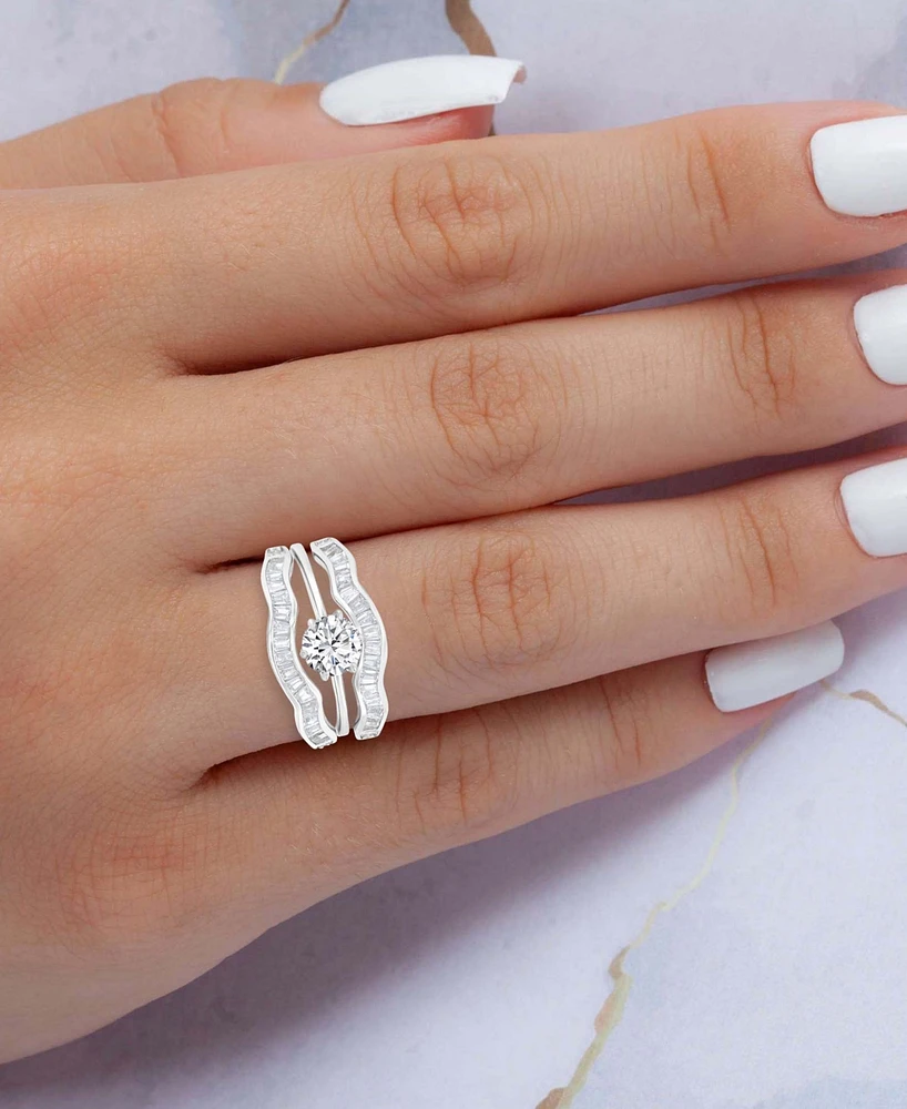 3-Pc. Set Cubic Zirconia Solitaire & Wavy Baguette Bands Bridal