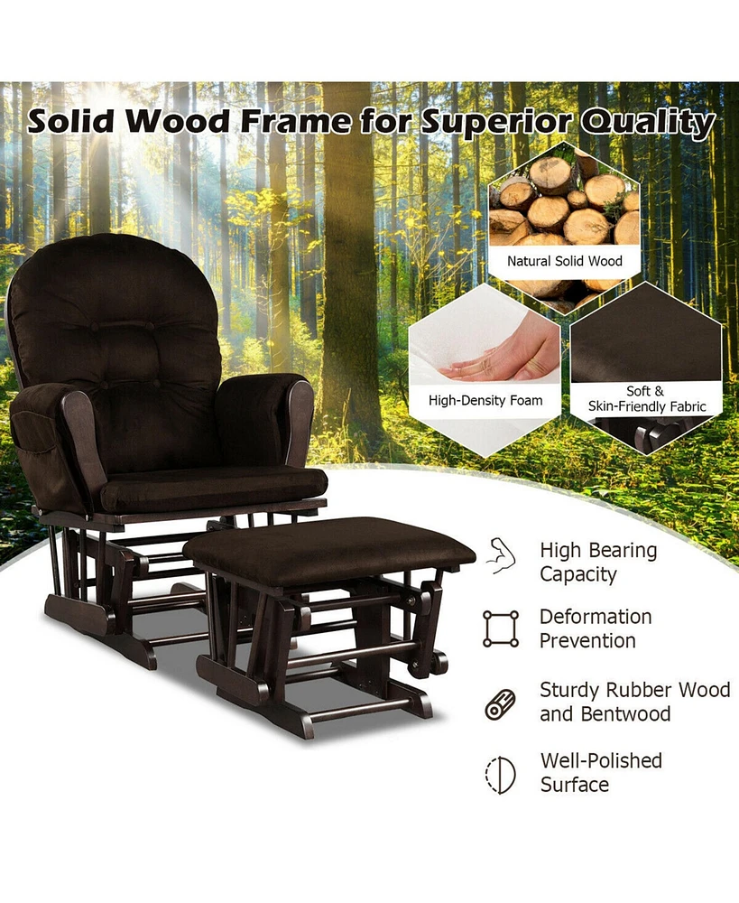 Gymax Glider and Ottoman Cushion Set Wood Baby Nursery Rocking Chair