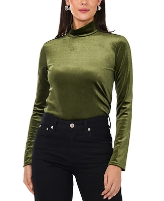 1.state Women's Long-Sleeve Velour Mock-Neck Top