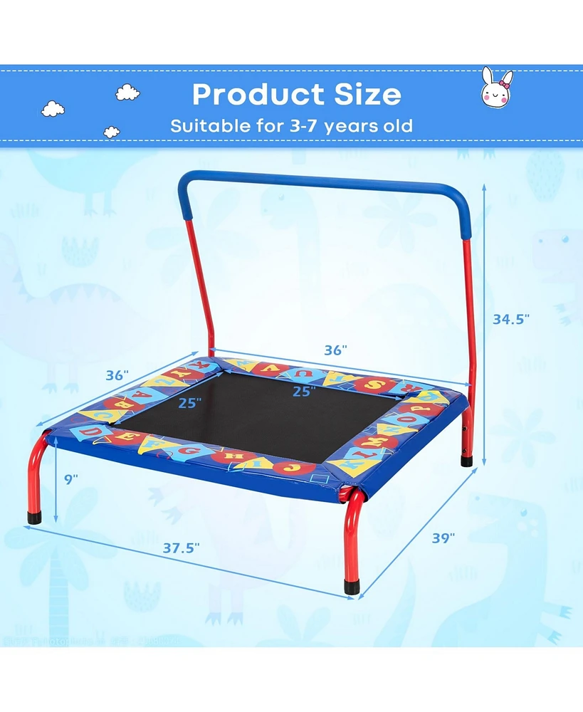 Gouun 36 Inch Kids Indoor Outdoor Square Trampoline with Foamed Handrail