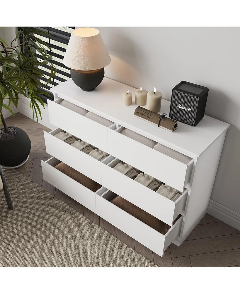Sugift 6 Drawer White Dresser for Bedroom, Modern Chest of Drawer Wood Storage Cabinet for Entryway Living Room