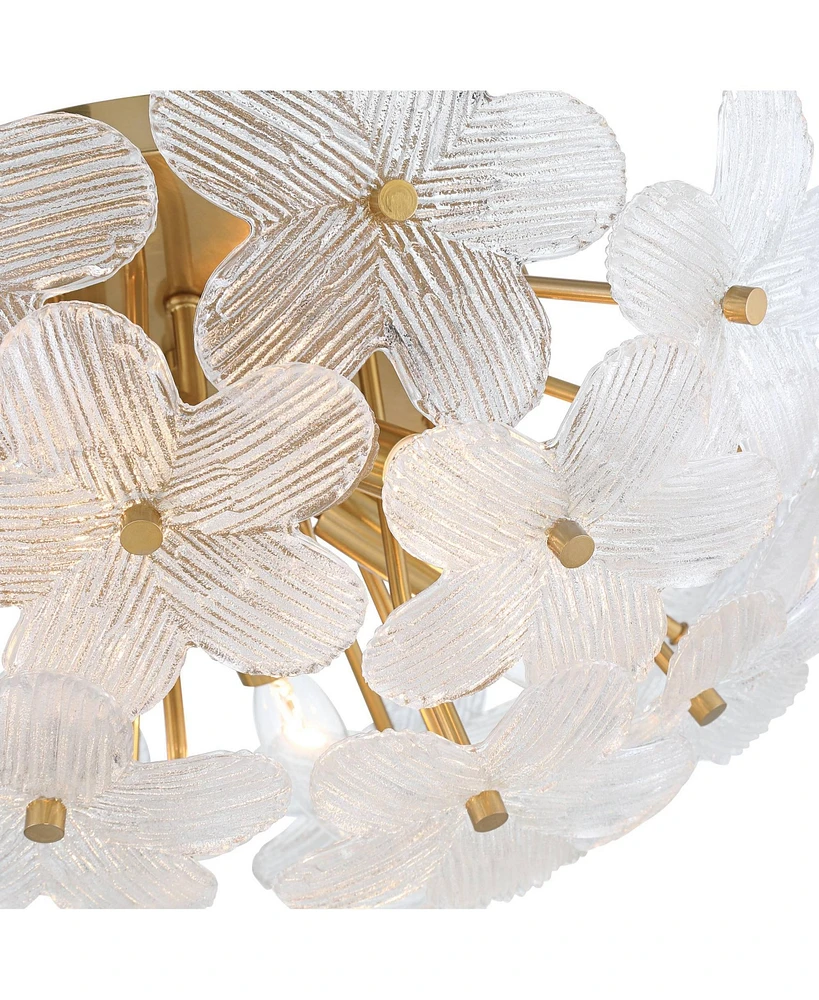 Filoli 20" Modern Semi Flush-Mount Ceiling Light Fixture Kitchen Foyer Hallway Flower Unique Gold Finish Glass Metal Bedroom Bathroom Entryway Li