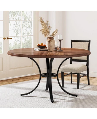 Tribesigns 47" Round Dining Table for 4-6 People, Rustic Dinner Table with Wooden Texture Surface & Pedestal, Round Kitchen Table for Dining Room, Liv