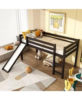 Gouun Twin Size Low Sturdy Loft Bed with Slide Wood