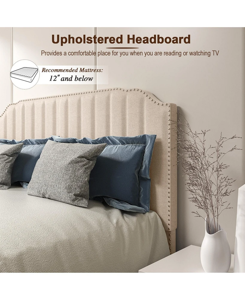 Gouun Heavy Duty Upholstered Bed Frame with Rivet Headboard-Full Size