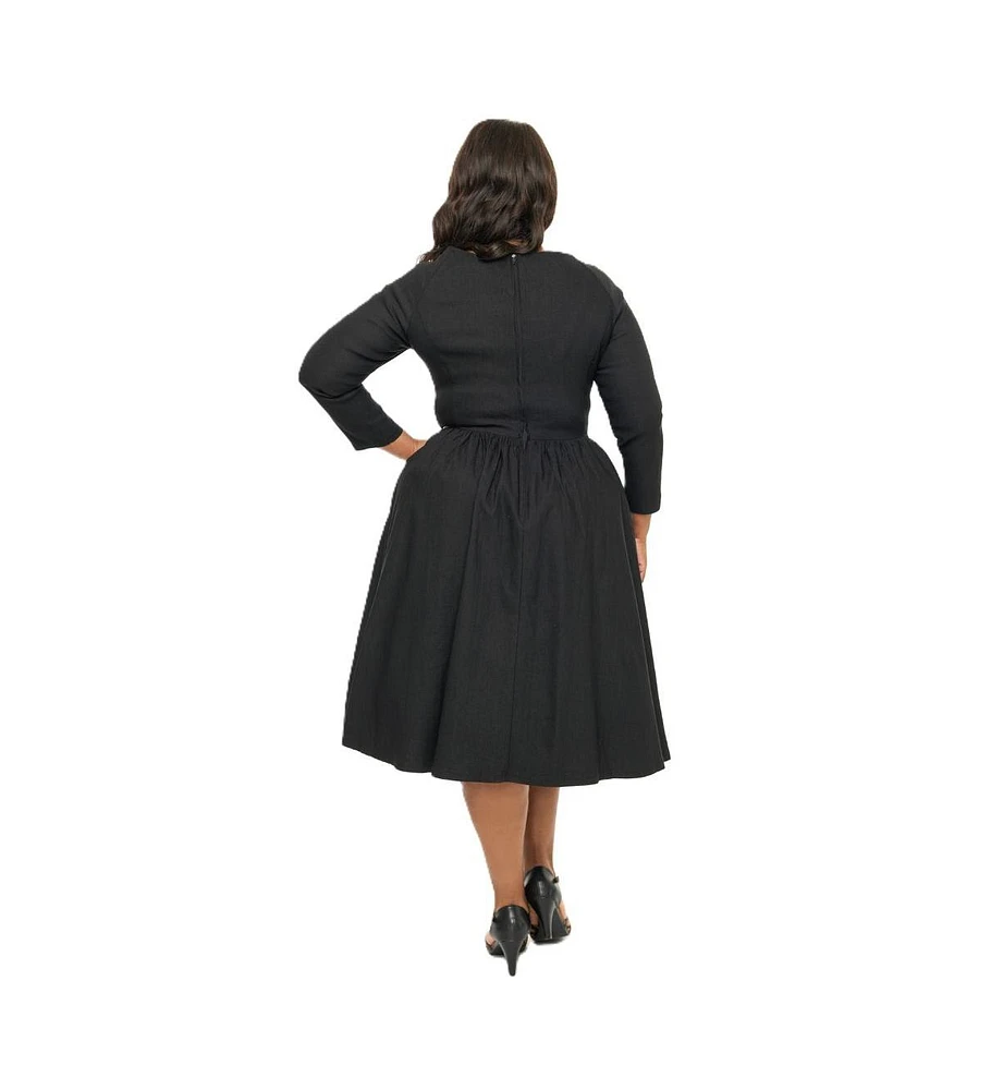 Unique Vintage Plus Sweetheart Long Sleeve Swing Dress
