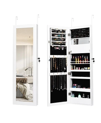 Lockable Wall Door Mounted Mirror Jewelry Cabinet with Led Lights