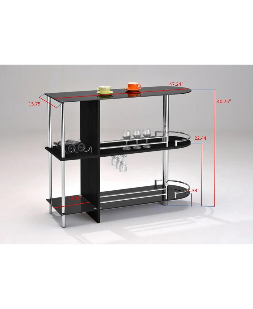 Kings Brand Furniture Bar Table with Two Tempered Glass Shelves and Wine Rack