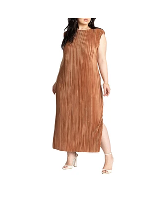 Eloquii Women's Plus Size Plisse Short Sleeve Midi Dress