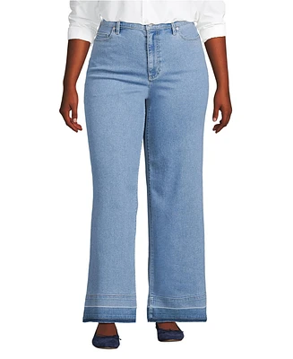 Lands' End Women's Recover High Rise Wide Leg Blue Jeans