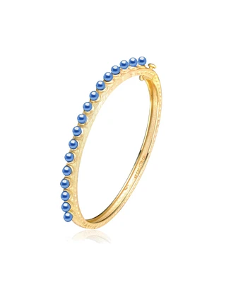 Sterling Silver 14K Gold Plated Beaded Bangle Bracelet with Shell Pearls