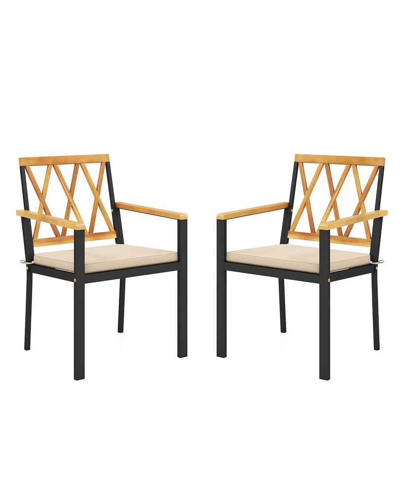 Gouun Set of 2 Patio Dining Chairs with Removable Padded Cushions-18 Inches