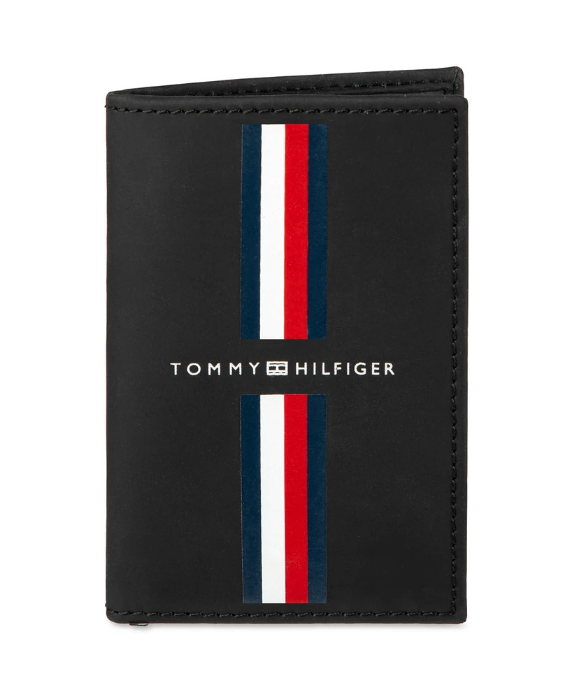 Tommy Hilfiger Men's Striped Leather Pop Up Card Holder Duofold Wallet