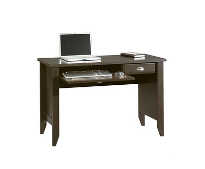 Writing Desk with Keyboard Tray – Compact Computer Table in Mocha Wood Finish for Small Spaces