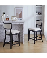 26.5" Counter Height Bar Stools Set of 2, Upholstered with Backrest and Rubber Wood Frame-The Pop Home