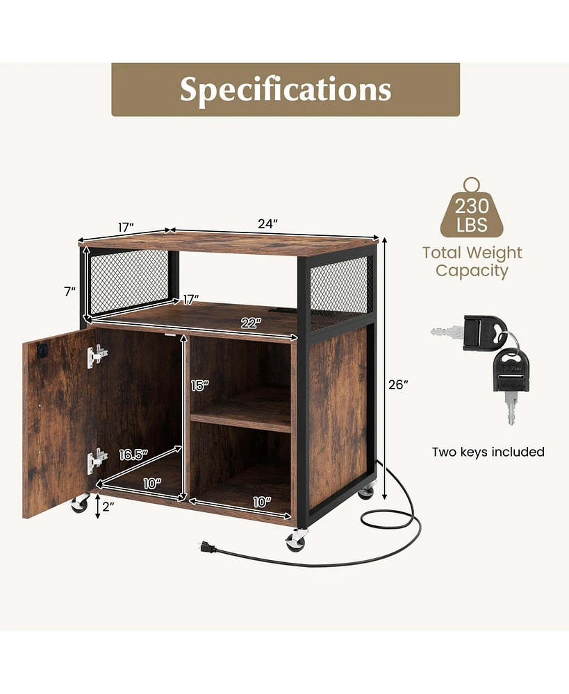 Gouun File Cabinet on Wheels with Charging Station and Cable Management Hole
