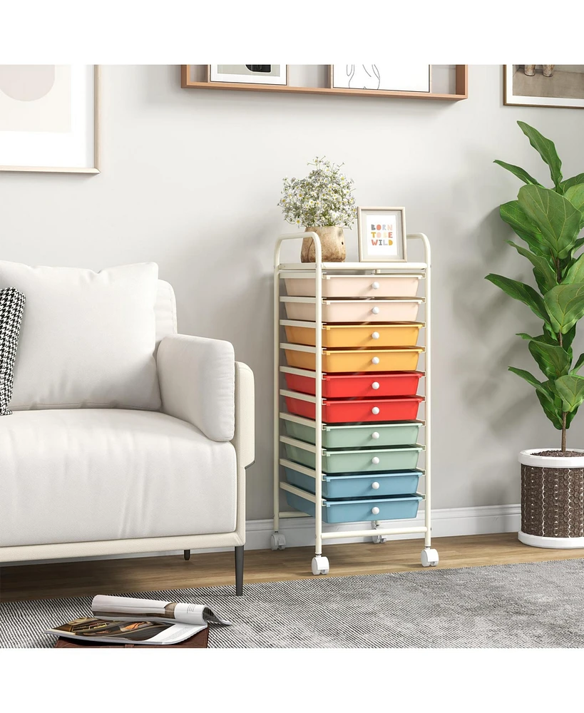 Gouun 10 Drawer Rolling Storage Cart Organizer with 4 Universal Casters