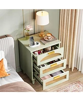 Tribesigns Nightstand Set of 2, 3-Drawer Rattan Night Stand Side Table, Accent Bedside Tables End Table for Bedroom and Small Spaces, Easy Assembly (2