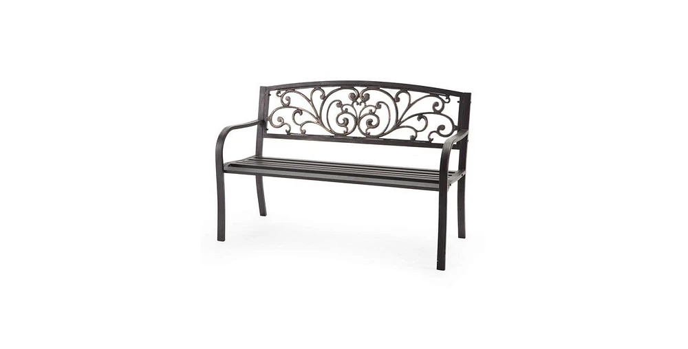 Romantic Curved Metal Bench – Heart Pattern Garden Seat for Patio, Lawn, or Walkway