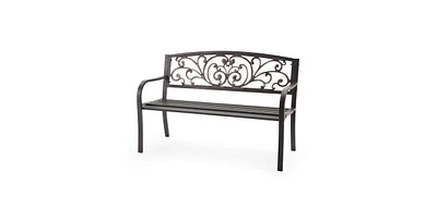 Romantic Curved Metal Bench – Heart Pattern Garden Seat for Patio, Lawn, or Walkway