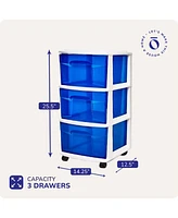 Homz Plastic 3 Drawer Medium Storage Container Tower, Blue Drawers/White Frame
