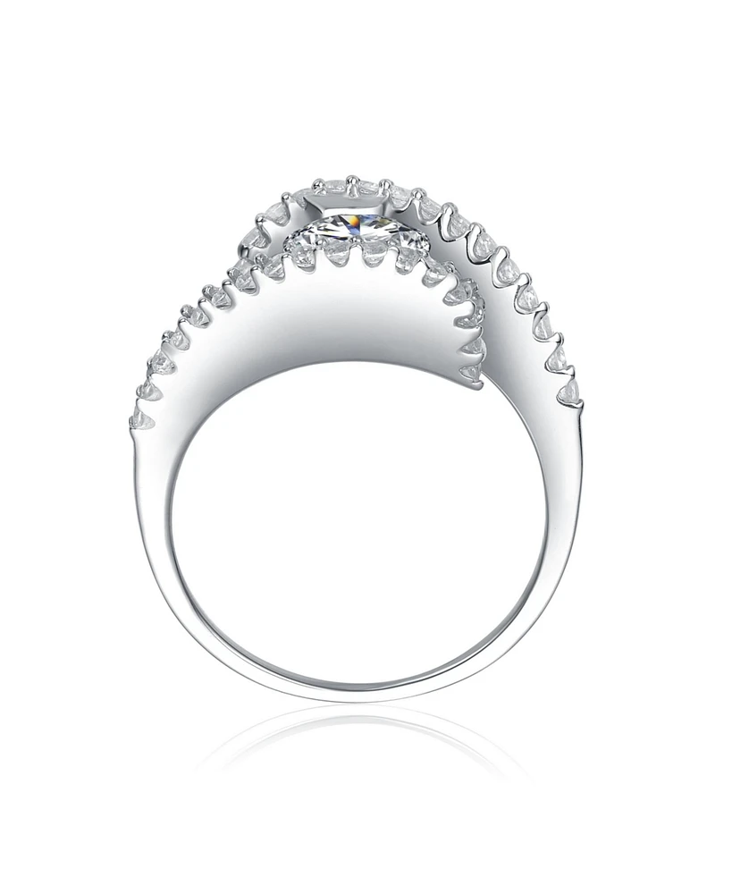 Sterling Silver Cubic Zirconia White Gold Plated Pave Bypass Ring