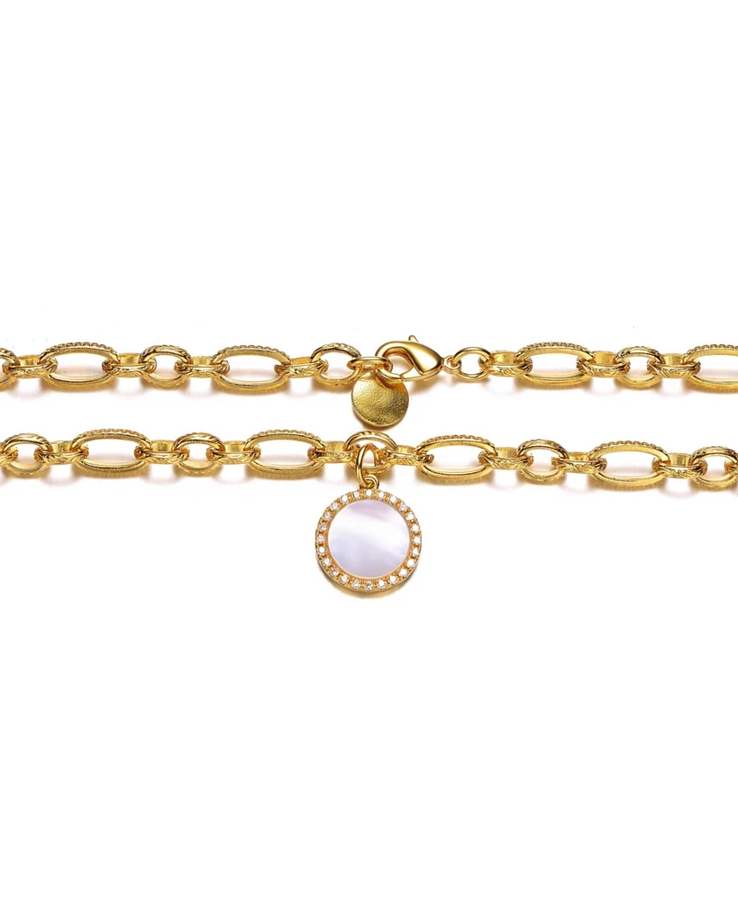 14k Gold Plated Mother of Pearl Chain Link Necklace