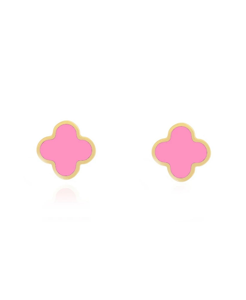 The Lovery Small Bubblegum Pink Clover Stud Earrings 14K Gold