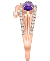 Effy Collection Diamond (1/4 ct. t.w.) & Amethyst (1/2 ct. t.w.) Multi Row Ring in 14k Rose Gold