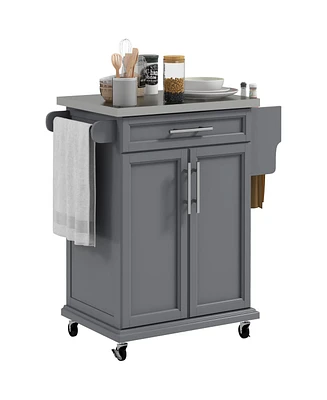 Homcom Rolling Kitchen Island on Wheels with Drawer, Spice Rack,
