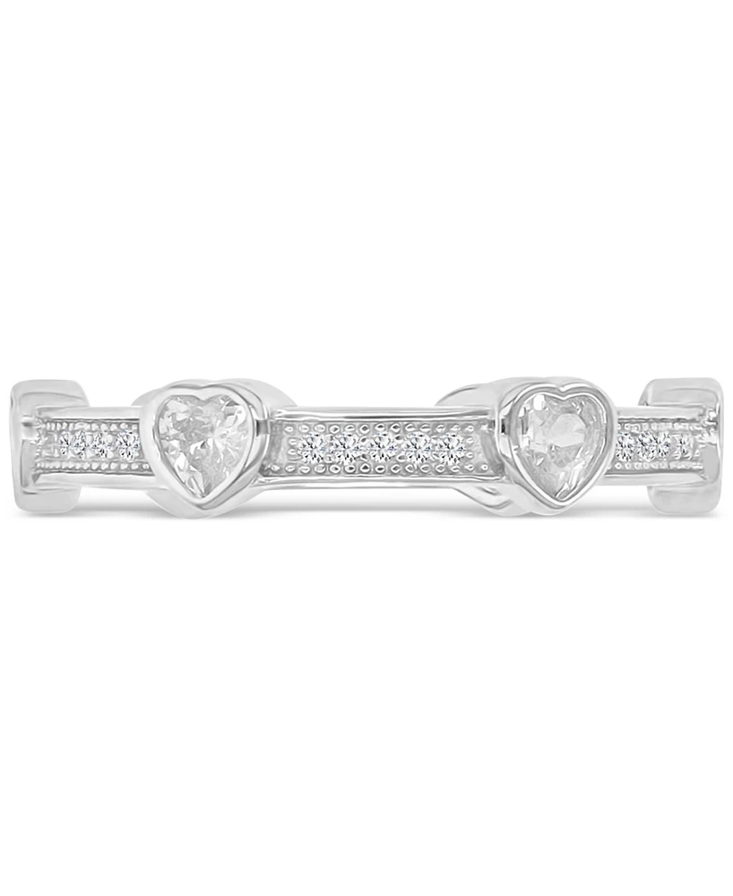 Cubic Zirconia Heart Bezel Stackable Band Sterling Silver