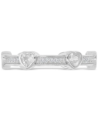 Cubic Zirconia Heart Bezel Stackable Band Sterling Silver