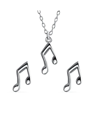 Bling Jewelry Tiny Dainty Eighth Music Notes Stud Earrings Pendant Musician Teacher Student .925 Sterling Silver Jewelry Set