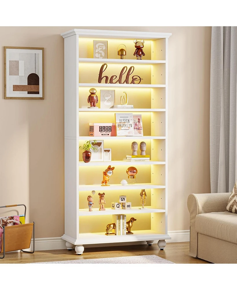 Tribesigns 69-Inch Tall Bookcase with Led Lighting, Modern 9-Tier Freestanding Bookshelf Solid Wood Legs, Wooden Open Display Shelf Organizer for