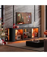 Wlive Tv Stand with Led Lights for Tvs up to 65 inch Entertainment Center with Glass Shelves Modern TV Console for Living Room Media Console with Stor