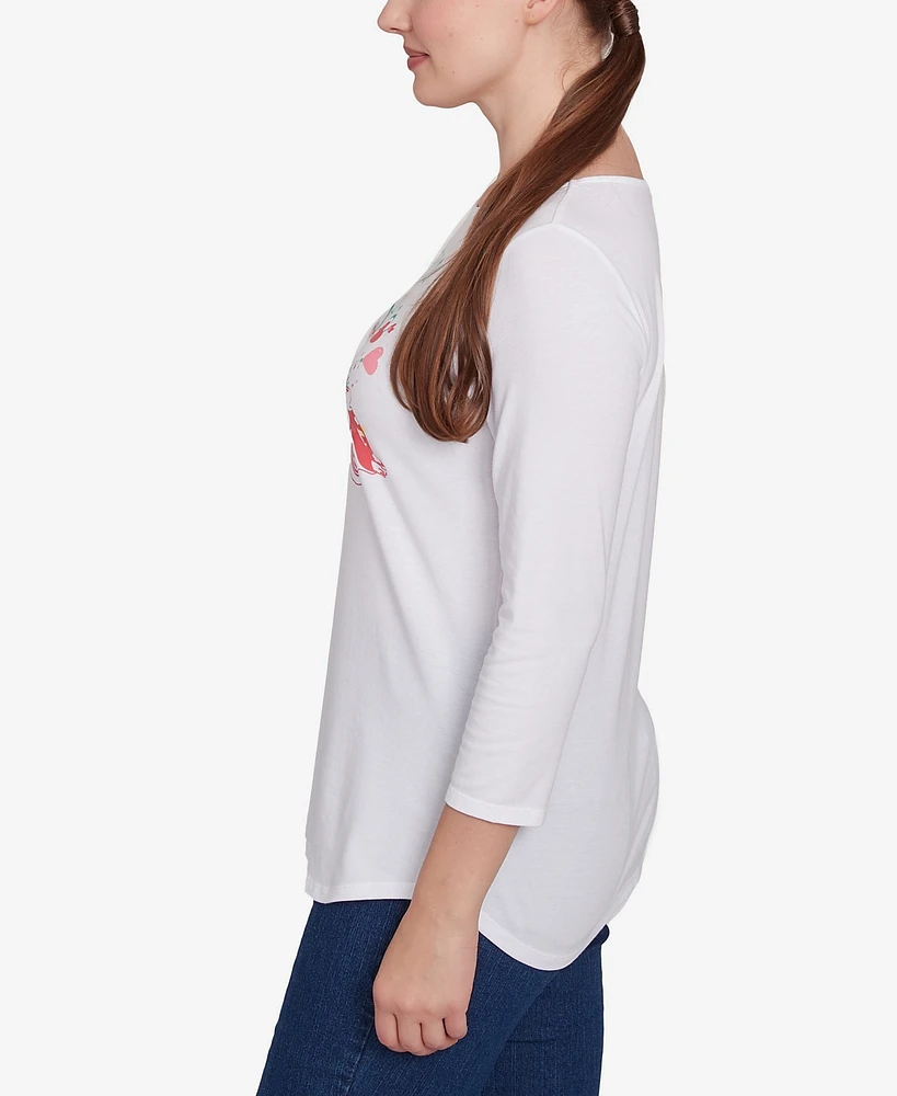 Ruby Rd. Petite Hello Spring Solid Vintage Three Quarter Sleeve T-Shirt
