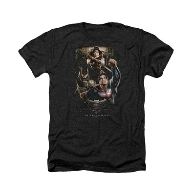 Batman V Superman Men's Three In Action Adult Heather Tee / T-Shirt