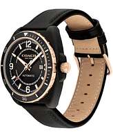 Coach Men's Charter Automatic Black Leather Strap Watch 44.5mm