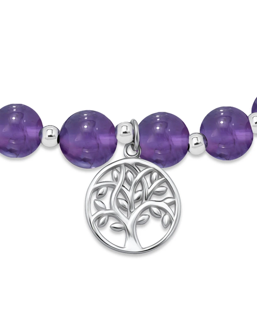 Macy's Silver-Plated Beaded Tree of Life Charm Stretch Bracelet