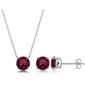Simona Sterling Silver, Crystal - Simulated Gemstone Earring & Necklace Set