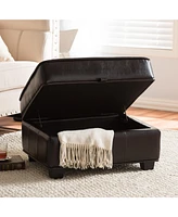 Baxton Studio Agustus Brown Leather Storage Ottoman
