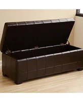 Baxton Studio Dark Brown Full Leather Storage Bench Ottoman With Dimples
