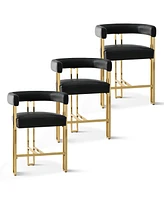 Set of 3 Faux Leather Counter Stools–Curved Armrests, Gold Legs, Modern Design for Kitchen & Bar-Maison Boucle