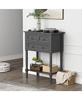 Gouun Narrow Console Table with 3 Storage Drawers and Open Bottom Shelf